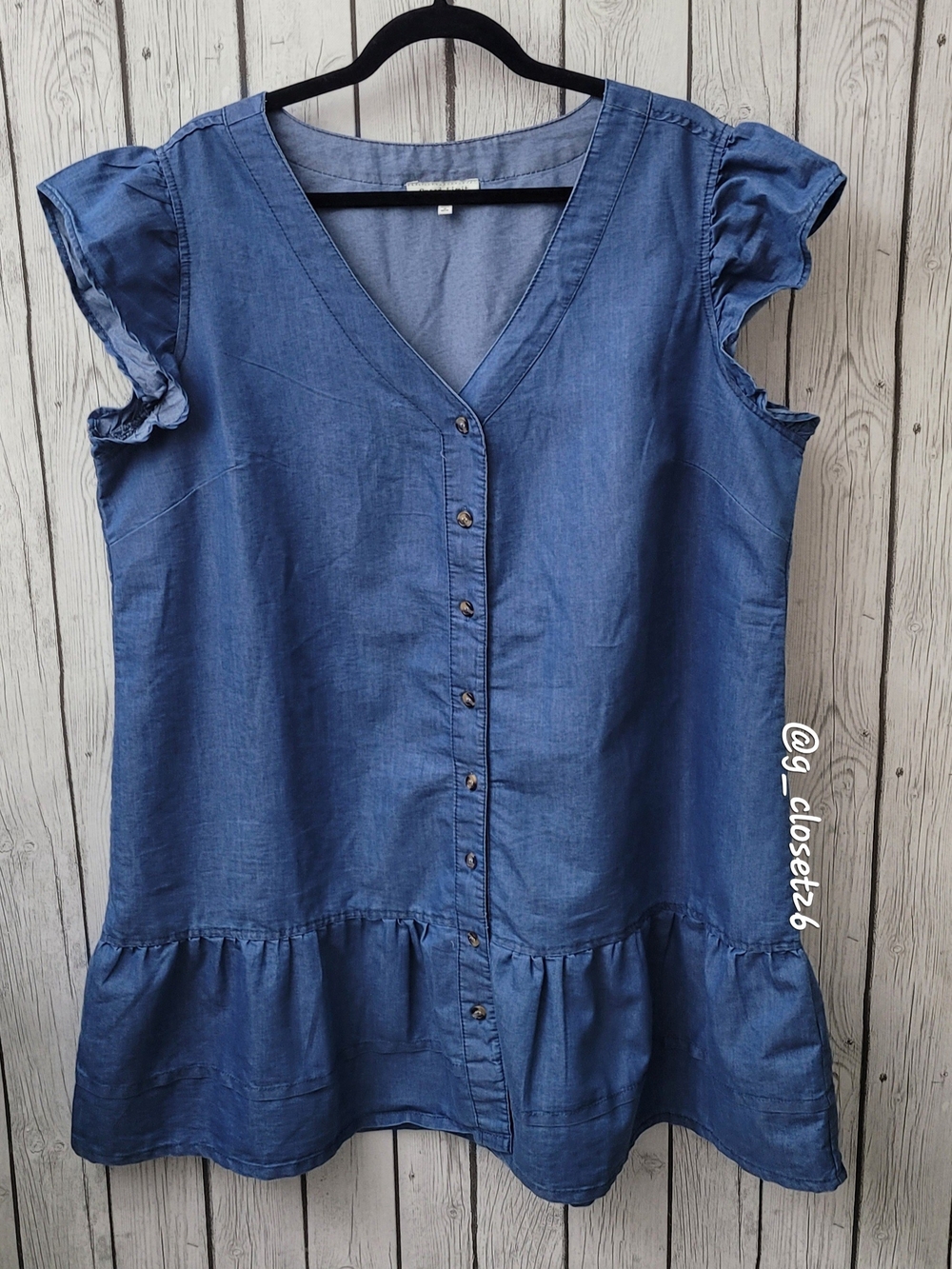 Denim V-Neck Ruffle Hem Mini Dress